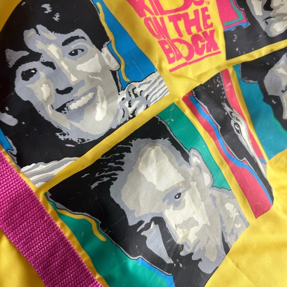 Vintage 1990 New Kids On The Block Duffel Bag Neon Yellow Pink Band Memorabilia - Picture 3 of 14